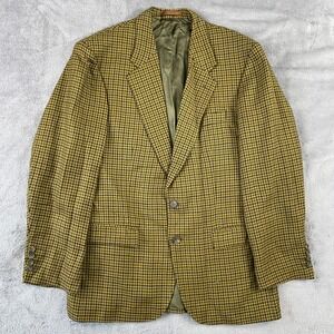 Vintage Woolmark Blazer Mens L Wool Yellow Black Houndstooth Sport Coat France‎
